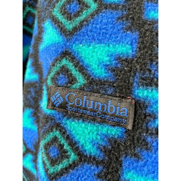 Vtg Columbia Fleece Pullover Made in USA Mens M Blue Aztec Geometric 1/4 Zip - Picture 6 of 9